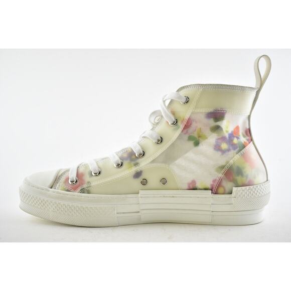 Dior Mens B23 Floral Technical Canvas White High Top Lace Up Flat Sneaker 40 7 - Picture 8 of 11